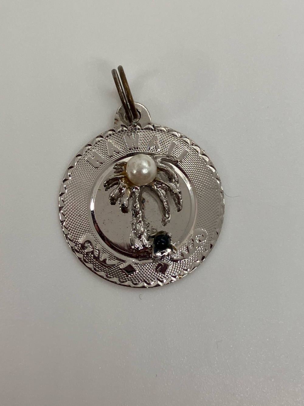 Vtg 925 Hawaii Palm Tree Faux Pearl Black Stone Souvenir Charm Sterling Silver
